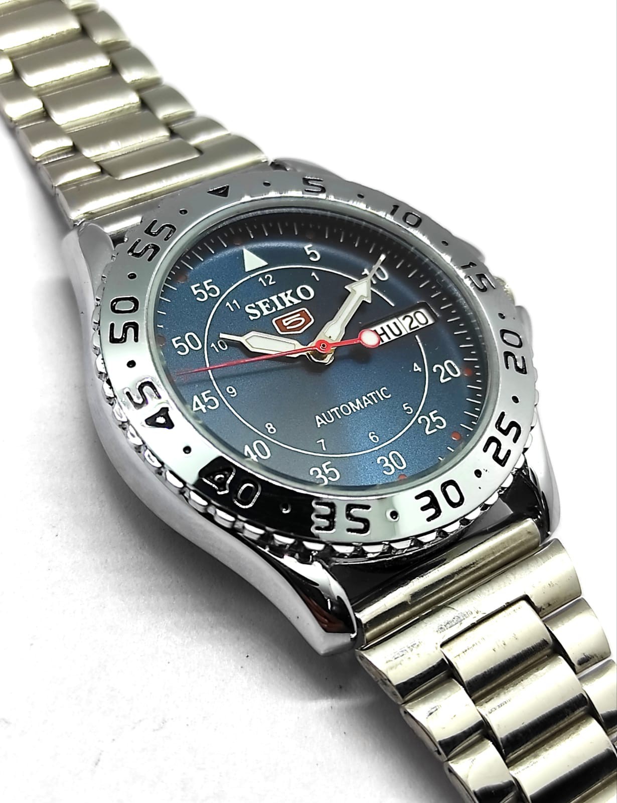 Vintage Refurbished Seiko Automatic Transparent Blue D/D Men’s WristWatch 38MM