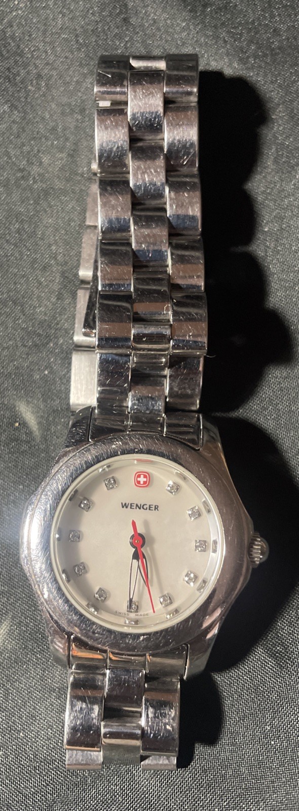 Wenger MOP Diamond Markers Swiss Quartz Watch-092-2030. Works. New Battery
