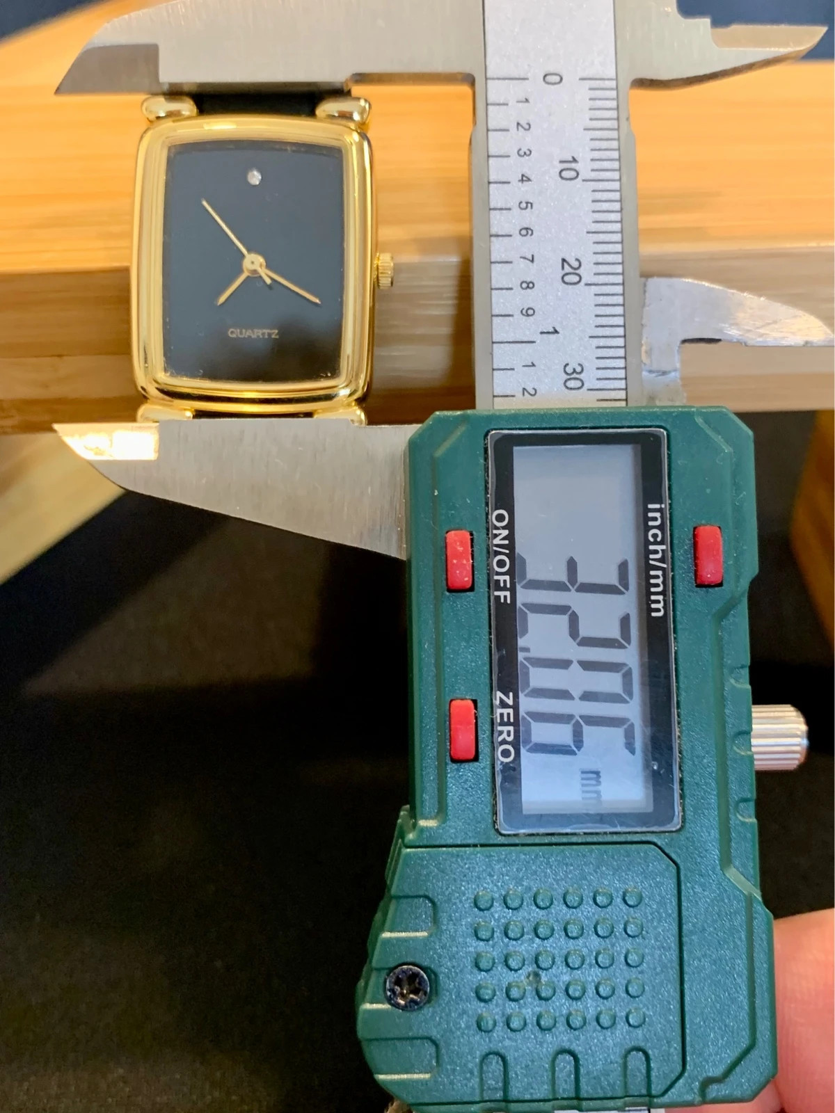 Tank Style Rectangular Ladies Watch Black Dial Gold Tone New Leather Strap