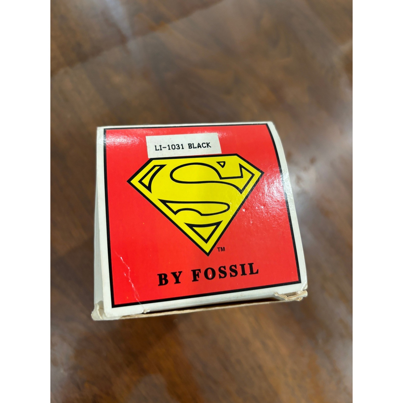 Vintage Superman DC Comics Character Watch Silver Tone Case Black Leather Strap