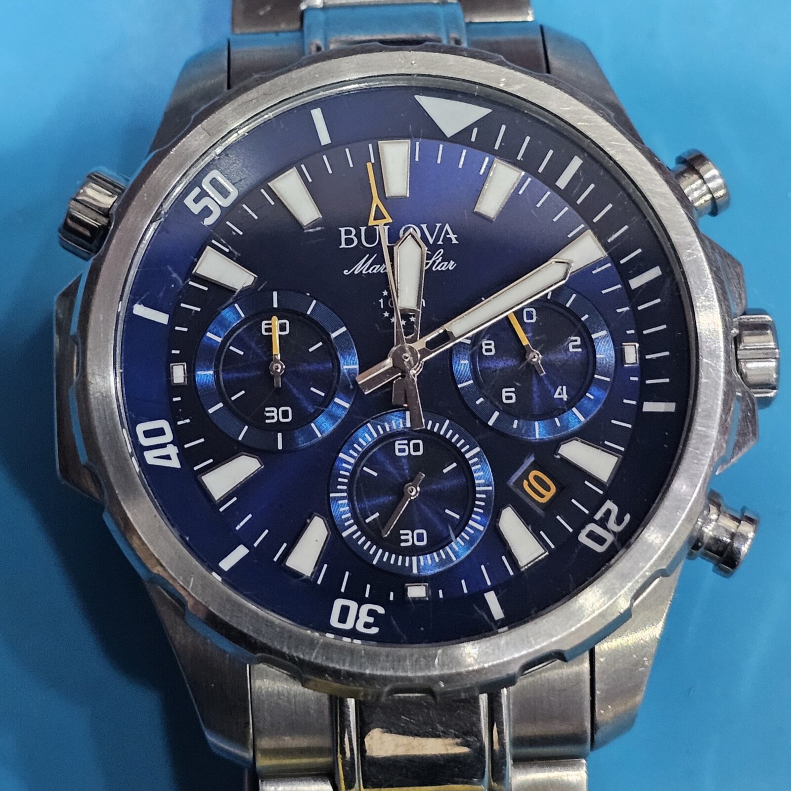 96B256 C8601294 BULOVA MARINE STAR 100M CHRONOGRAPH MEN’S WATCH B2-6