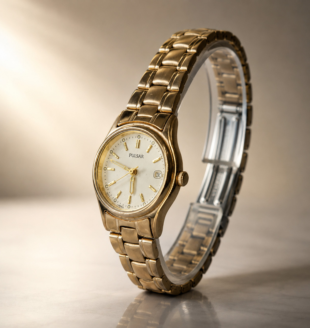 Vintage Pulsar Ladies Quartz Watch – July 1995 – Gold Tone – Original Bracelet