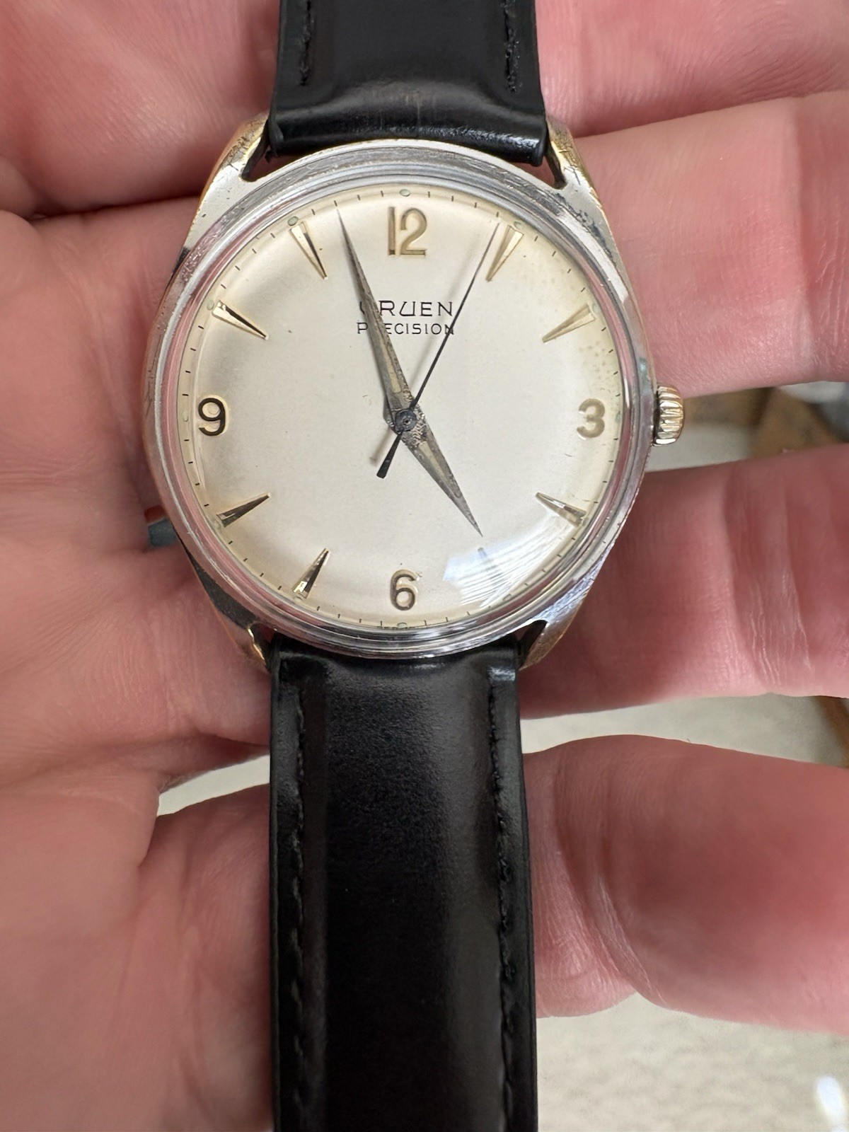 Vintage GRUEN Precision 17j, German HB111 inside- Running, New crystal, New band