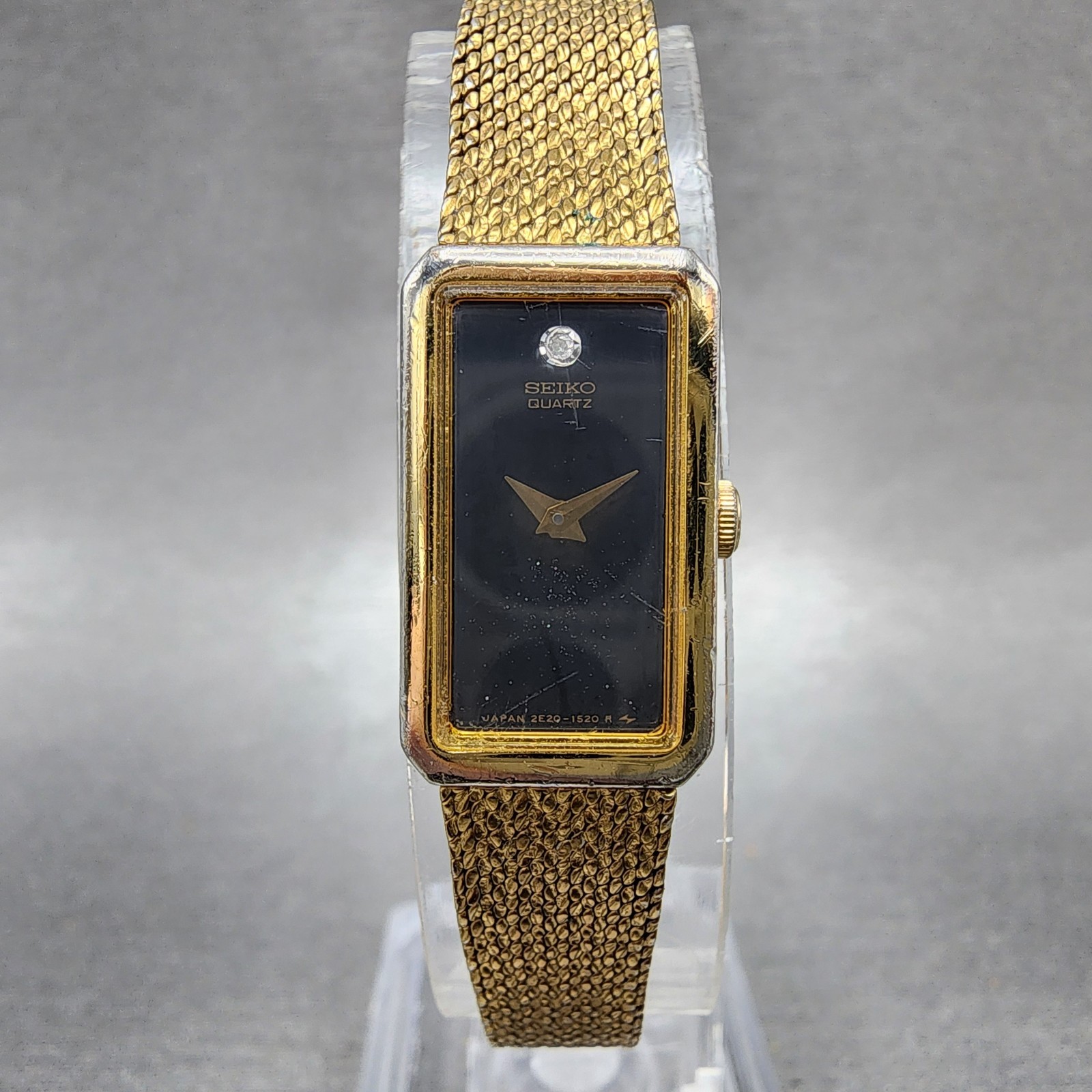 Seiko Tank Watch Women 13mm Black Dial Gold Tone Rectangle 2e20-6239 New Battery