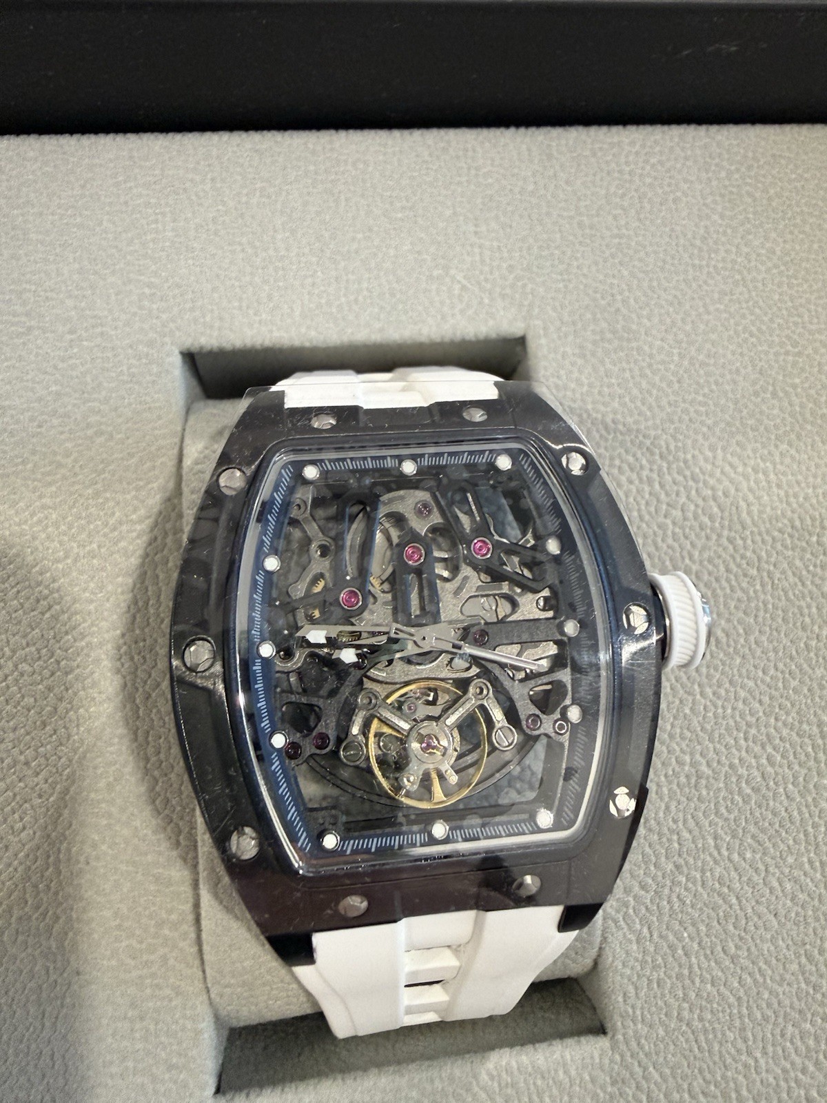 Invicta S1 Rally Orberus Automatic Skeleton 44mm Black Dial White Strap w/ Box