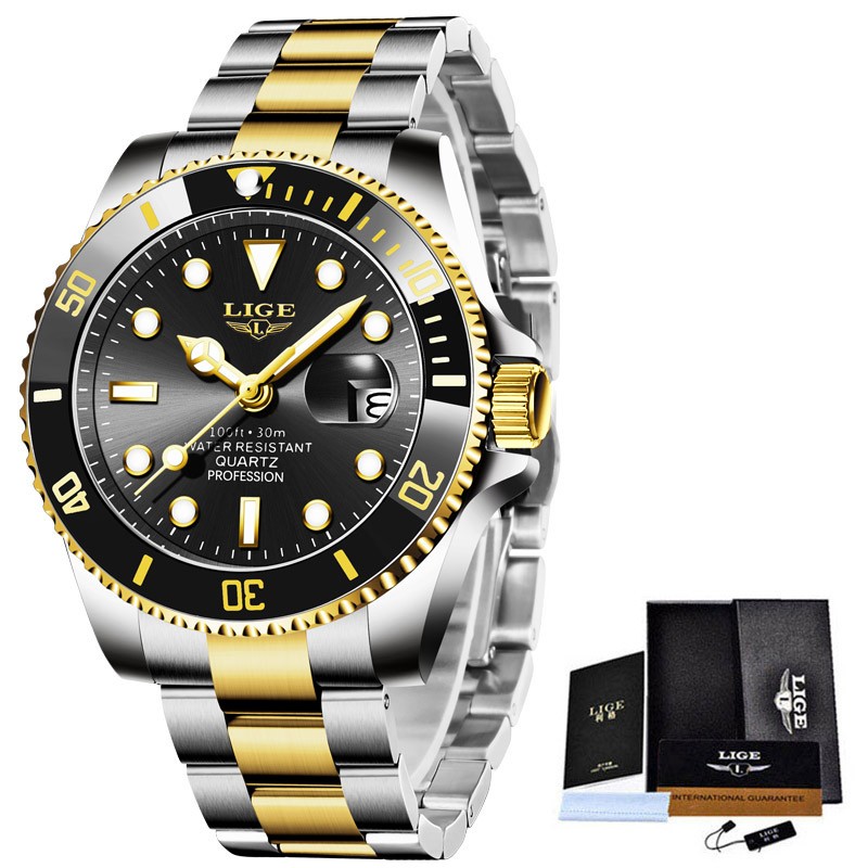 Men Watch Quartz Date Stainless Steel Luminous 3ATM Waterproof Wristwatch Boxed