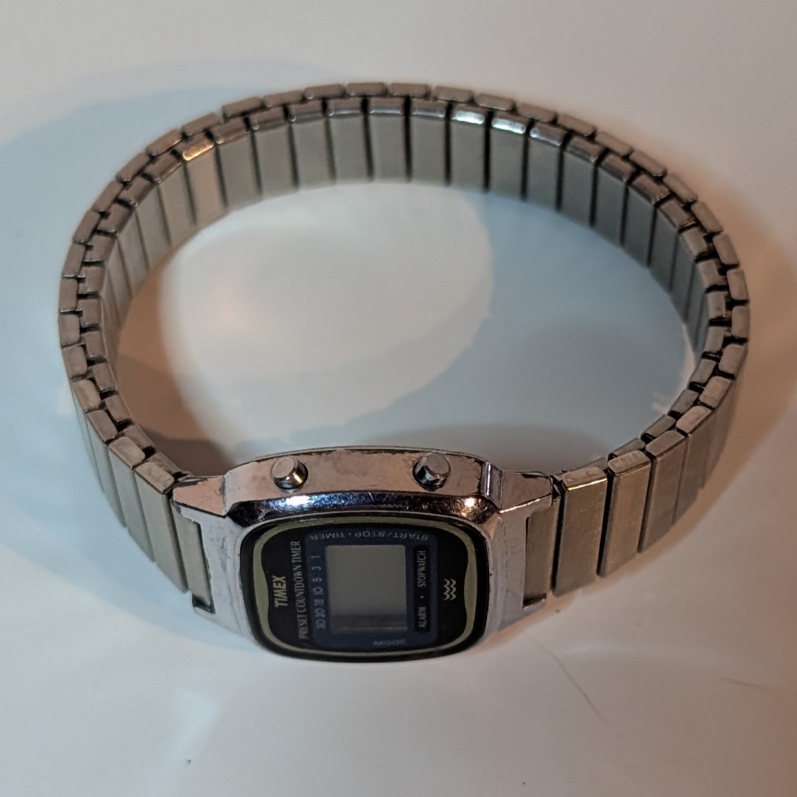 Vintage Timex LCD Preset Countdown Timer Watch, Silver-Tone, Flex Band, Japan