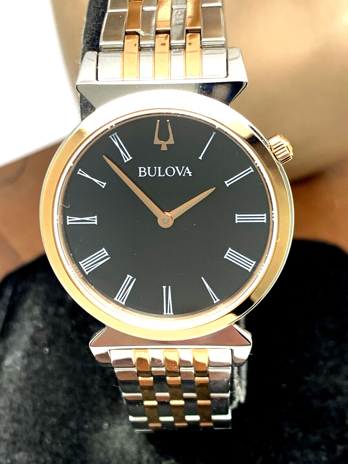 Bulova Women’s Watch 98L265 Regatta Quartz Black Dial Rose Gold Silver Steel