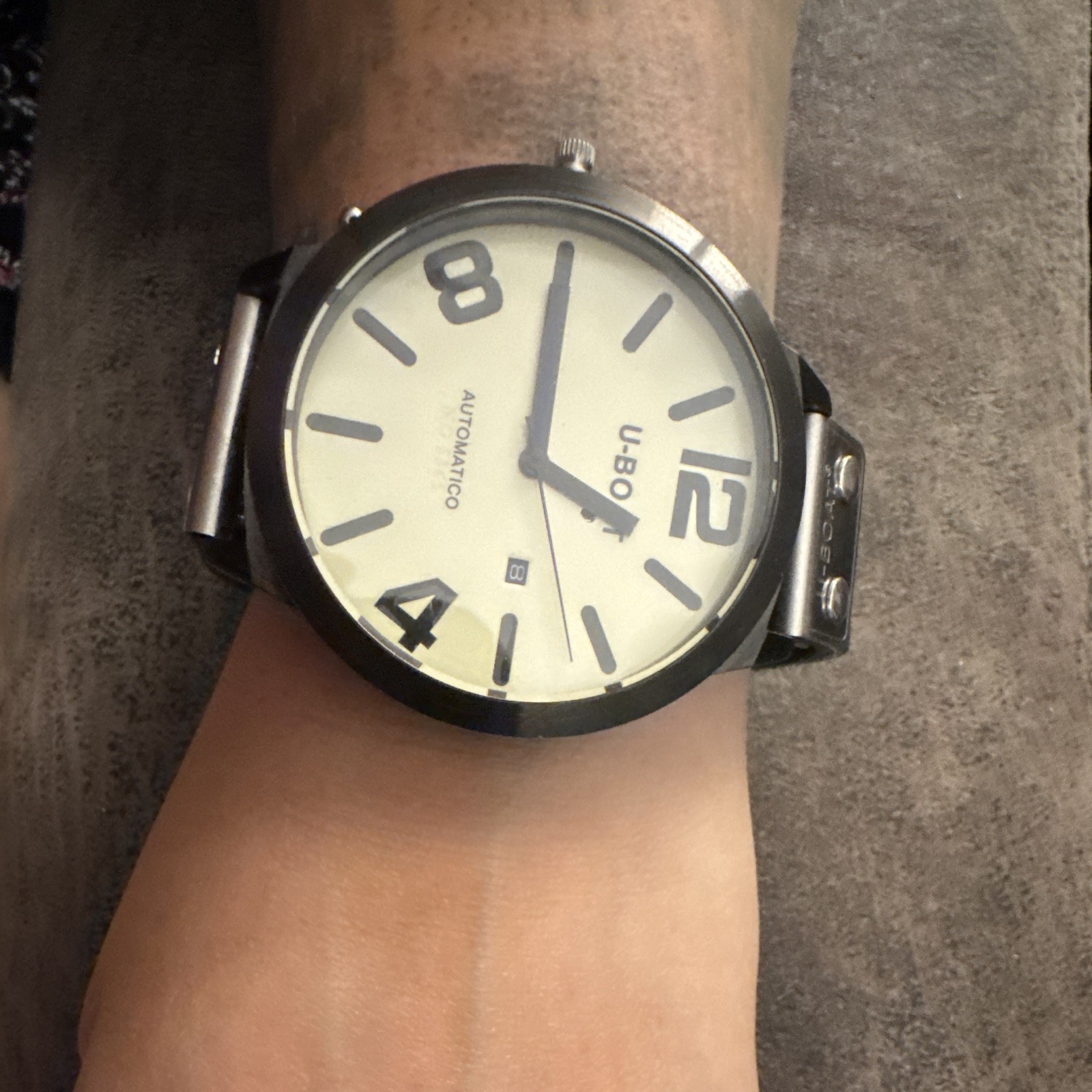 U-BOAT U-53 Automatic Self-Winding Date White Dial Black Steel 50m Leather