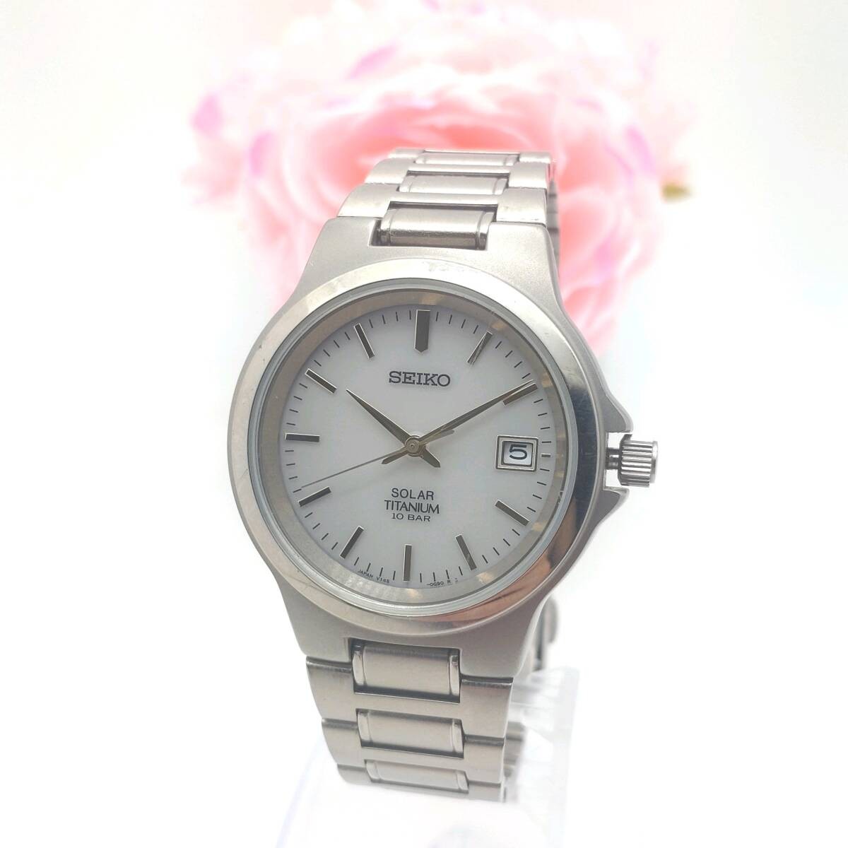 Seiko Solar Titanium Men’s Watch Working Order 80mm Band Authentic