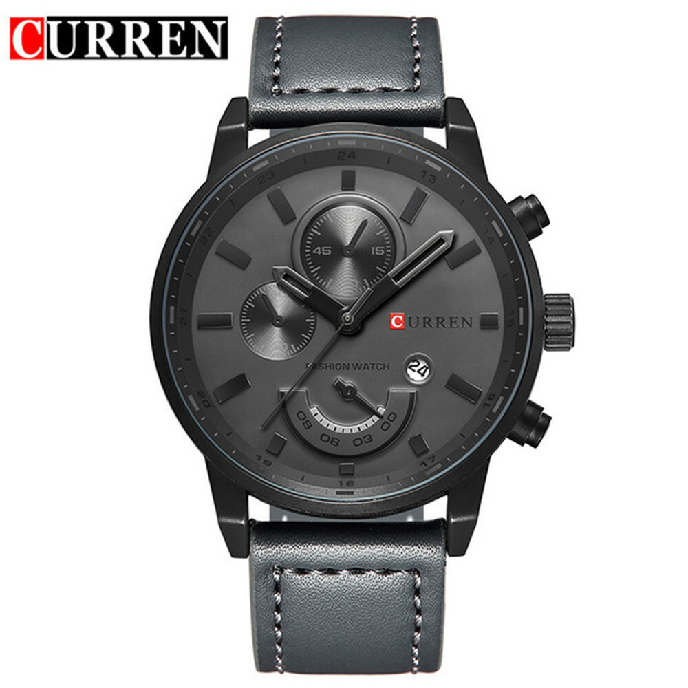 CURREN Men Quartz Watch Black Leather Wristwatch Male Calendar Business Watches