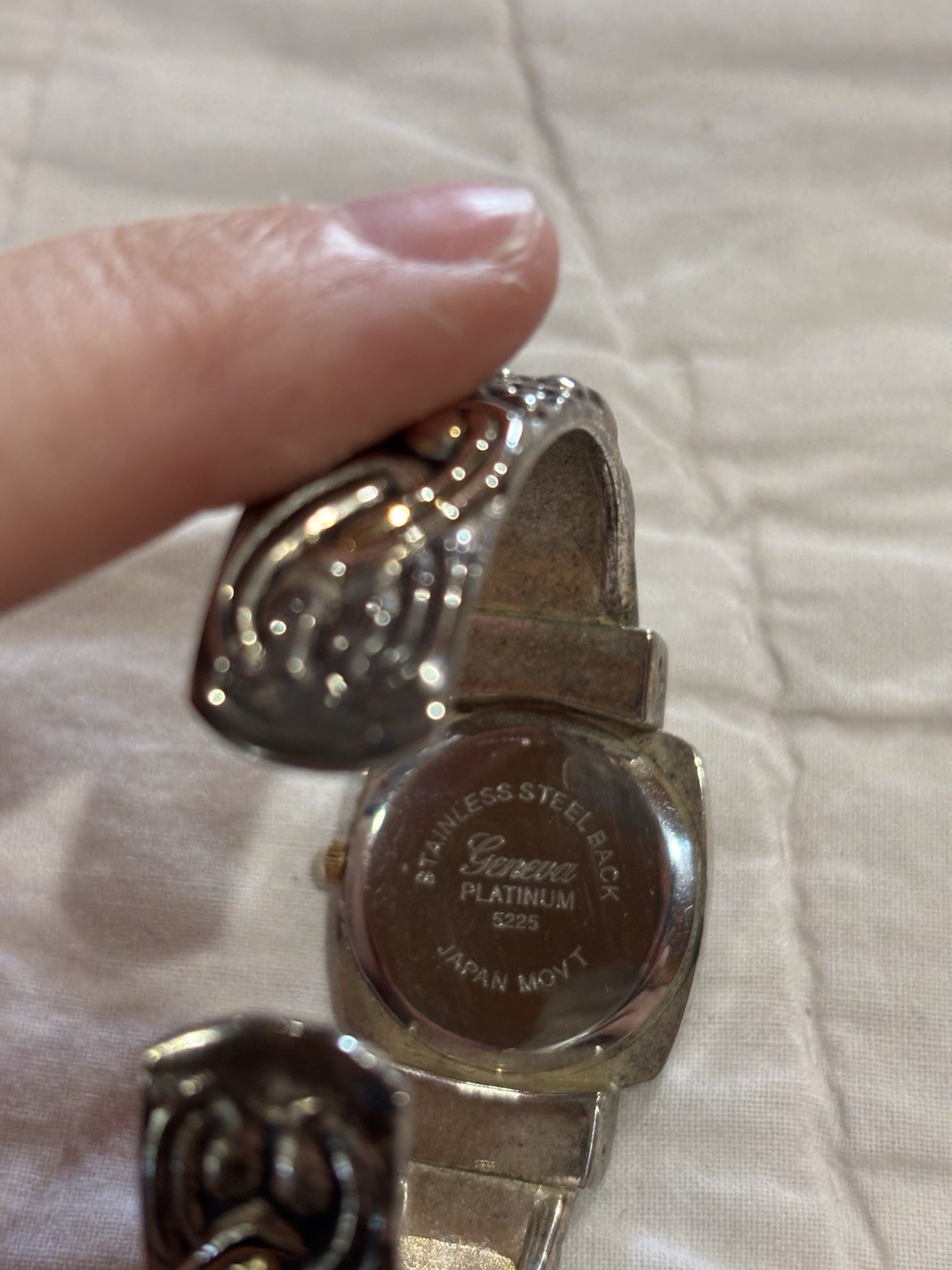 Geneva Open Cuff Hinge Bracelet Band Watch Engraved Scrollwork Design Needs TLC