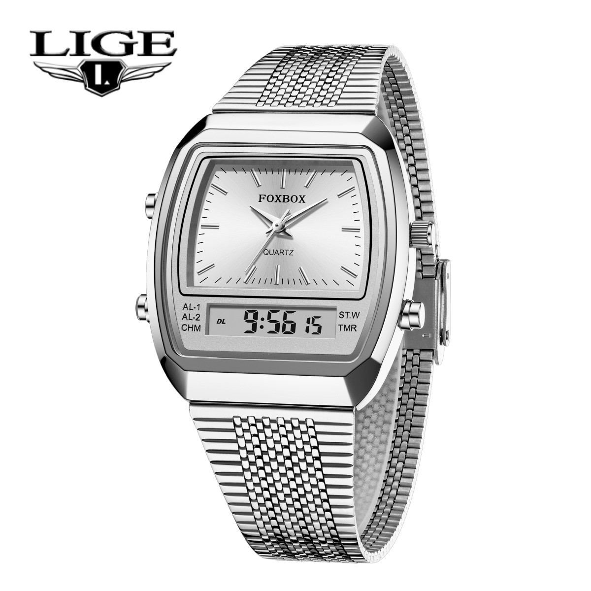LIGE Men Watch Quartz Digital Analog Luminous Waterproof Women Casual Wristwatch