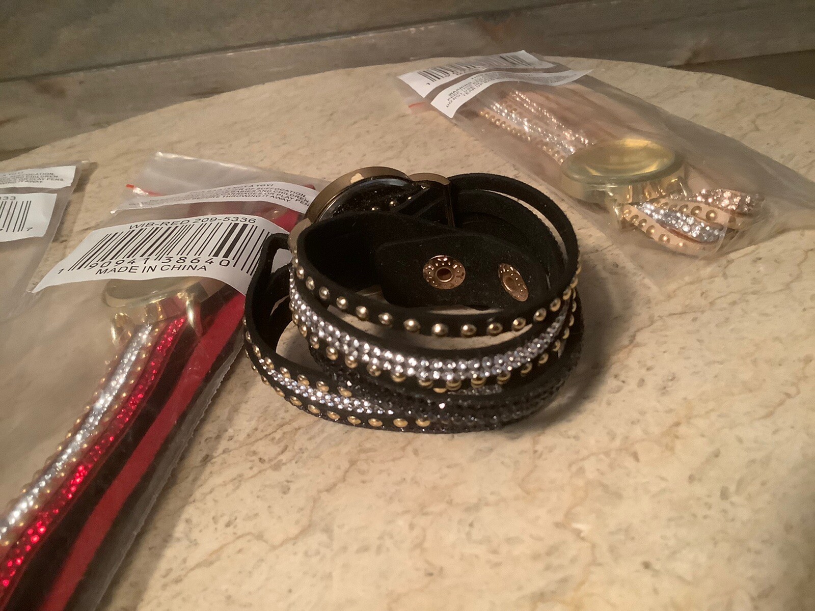 GENEVE DOUBLE WRAP WATCH BRACELET WITH SNAP CLOSURE NEW BLACK, RED, WHITE BEIGE