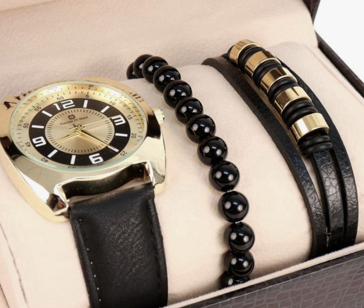 Men’s Stylish Watch & Bracelets Set With Anchor Designs Gift For Him
