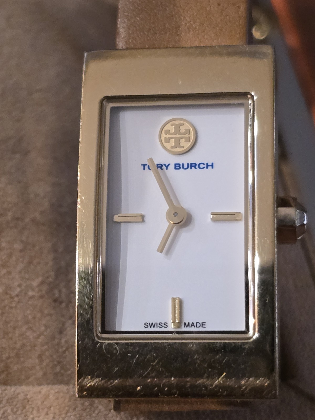 Tory Burch TRB2007 Gold Rectangle Watch Tan Wrap Around Leather Strap NIB