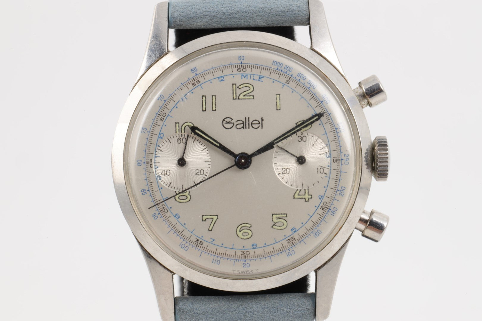 Vintage! Gallet Multichron 45 Chrono Silver Arabic Dial 35mm Men’s Watch
