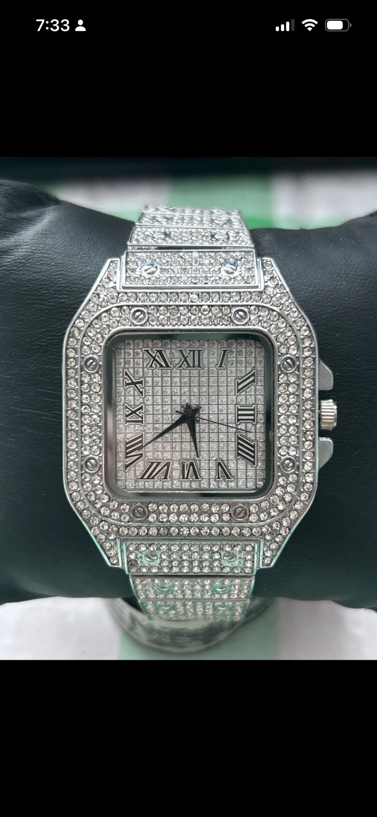 Halukakah Silver Tone Rhinestone Men’s Quartz Watch