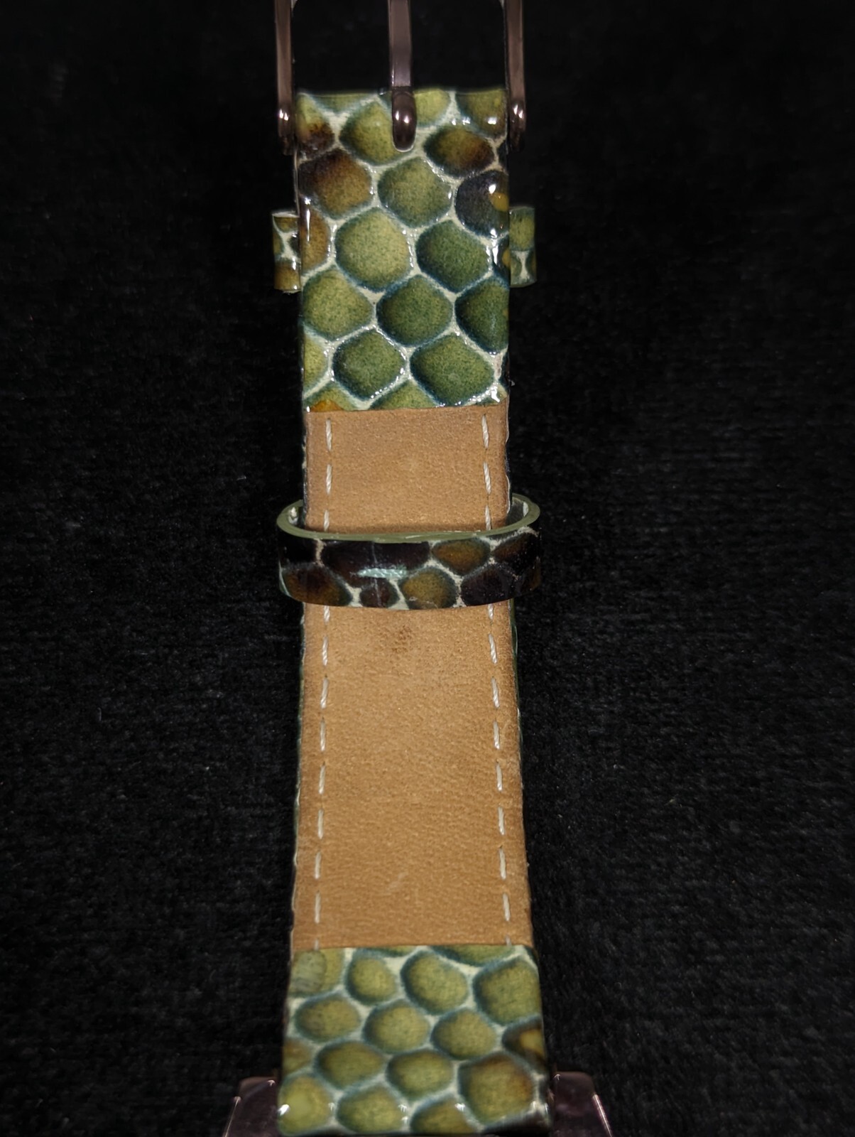 Armiton Black Brown Dial Round Case Green Faux SnakeSkin Leather Band Watch 7.5i
