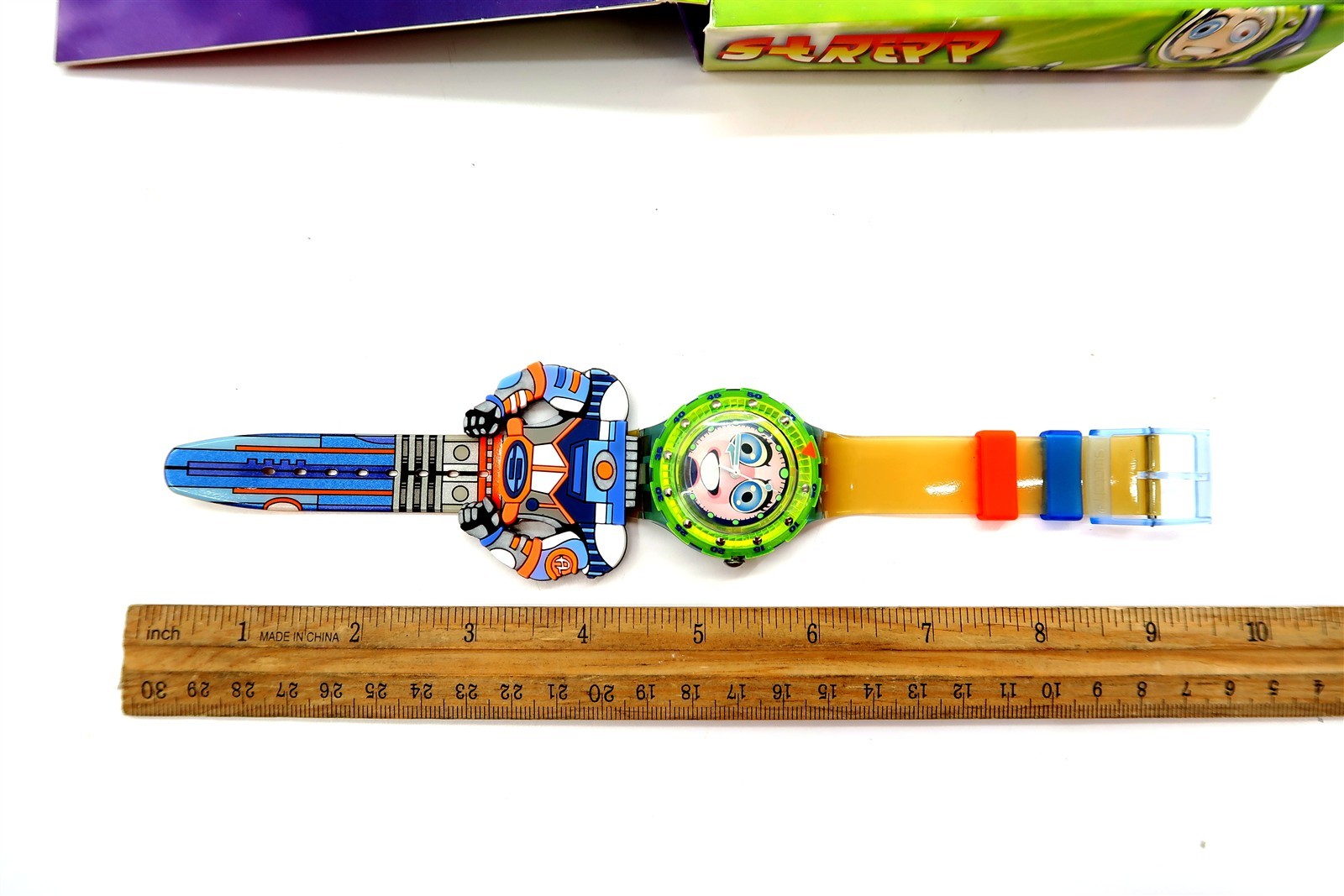 Swatch Watch STRIPP SDN120 Spaceman New 1996 Box Set ~ WORKS HAS DAMAGED BAND