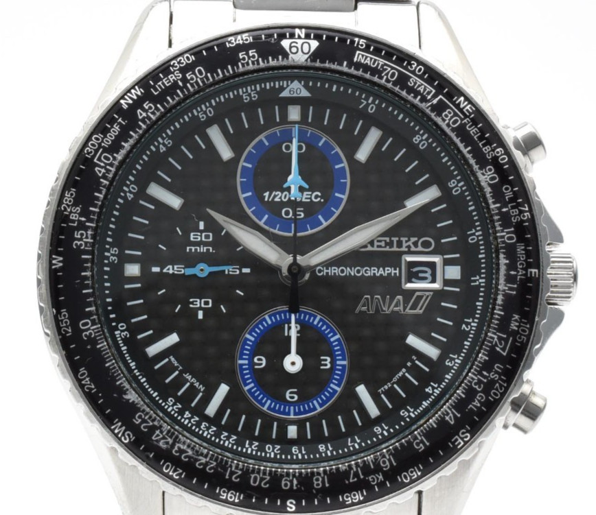 [Exc+5]SEIKO ANA Flightmaster Pilot 7T92-0CF0 Black Dial Quartz Men’s Watch