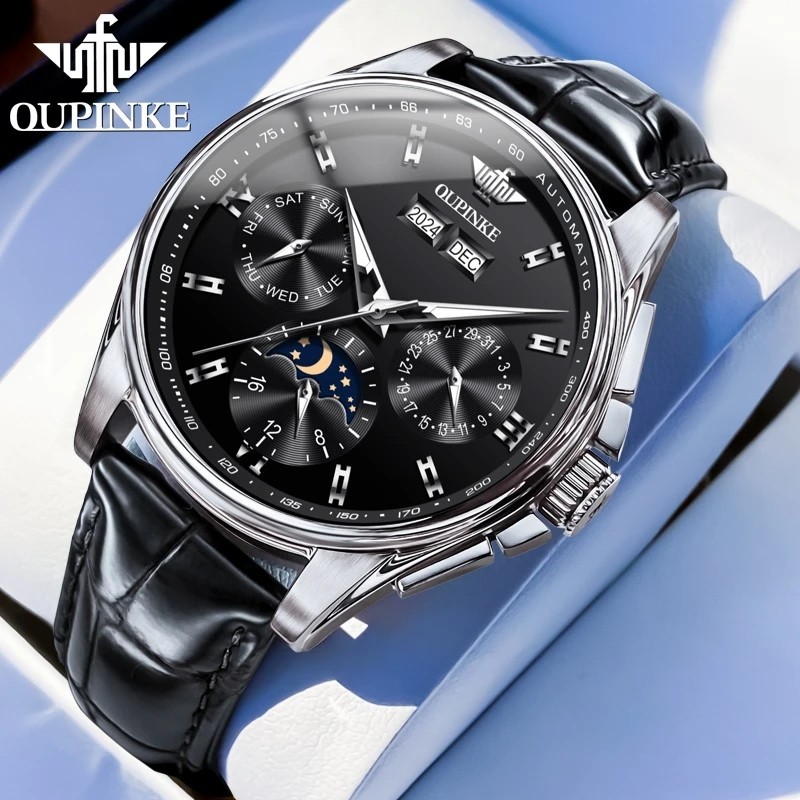 Automatic Mechanical Watch Men’s Waterproof Moon Phase Luxury Dial Men Strap