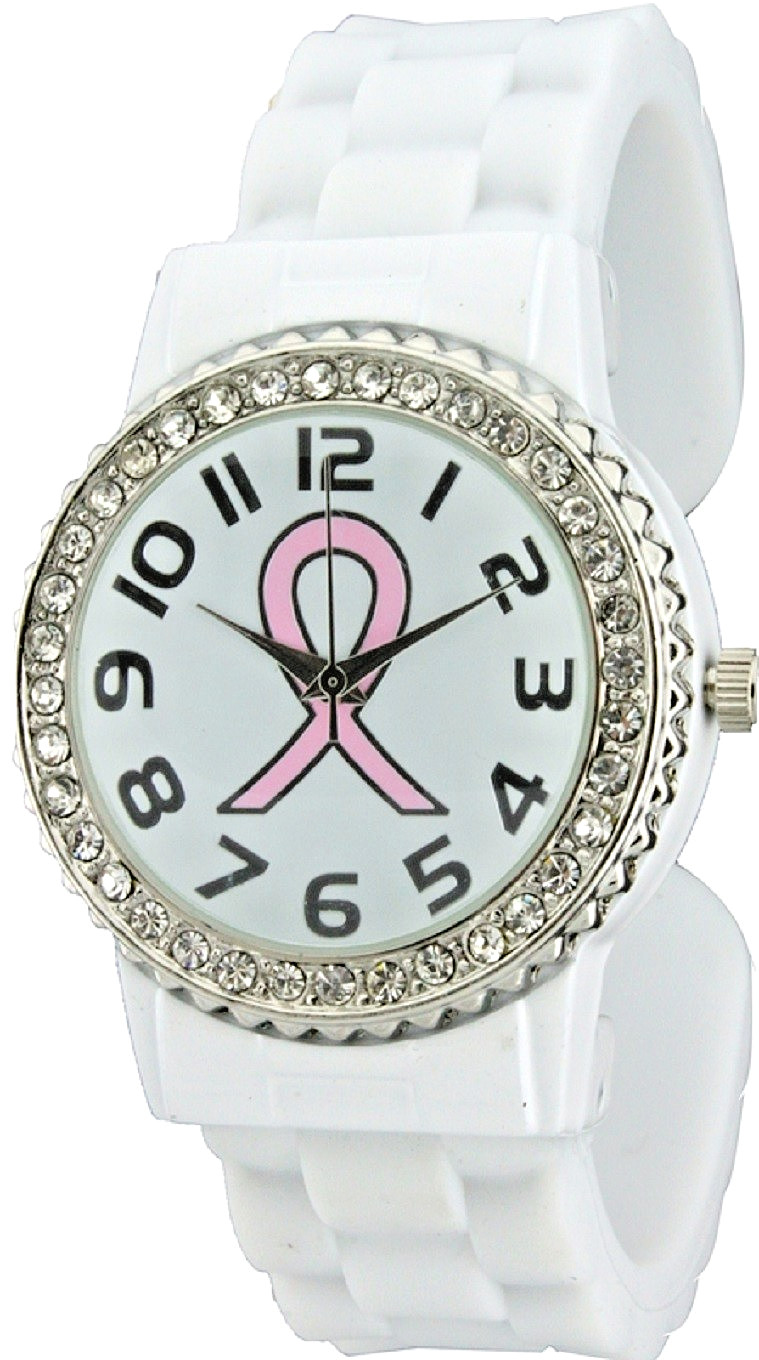 Women’s Geneva Breast Cancer Awareness Pink Ribbon Battery Bangle Watch New