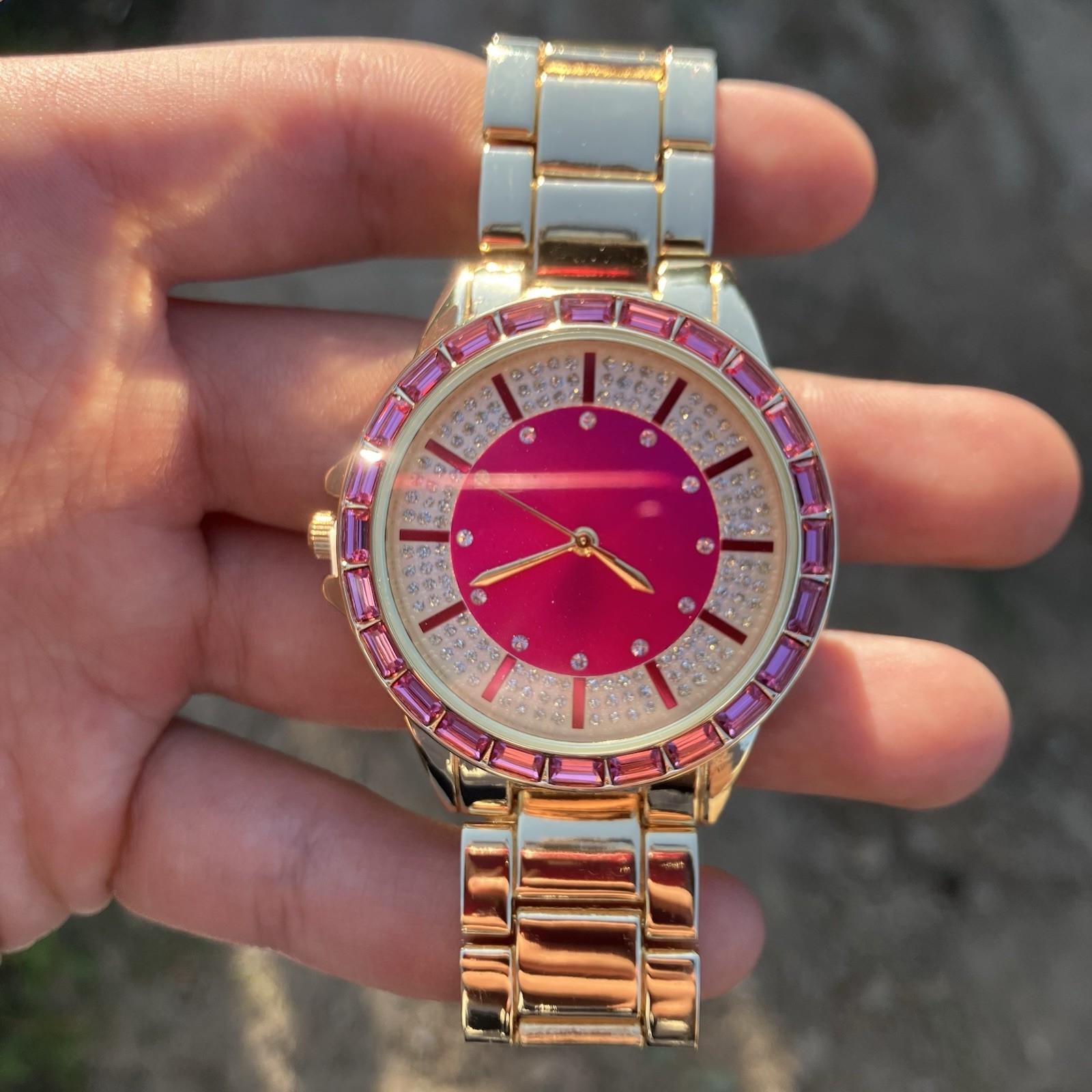 NEW Ruby Rose Gold Pink Quartz Watch Unisex Stainless Steel Bigger Fit