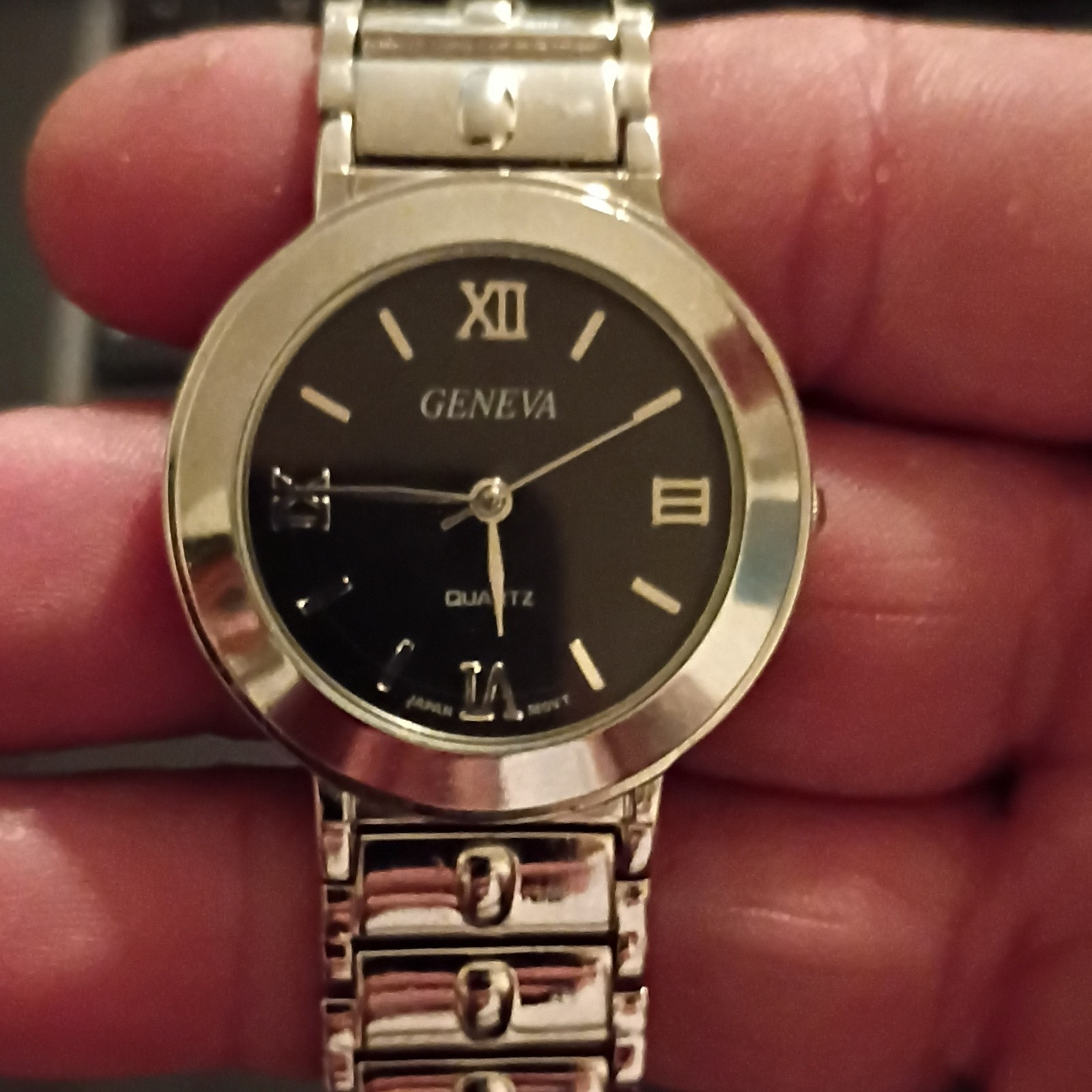 Geneva Women’s Quartz Dress Watch Black Dial 28mm Silver Steel Bracelet