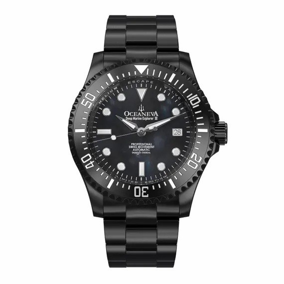 Oceaneva™ Men’s Deep Marine Explorer III 3000M Watch Black Mother Of Pearl LE#25