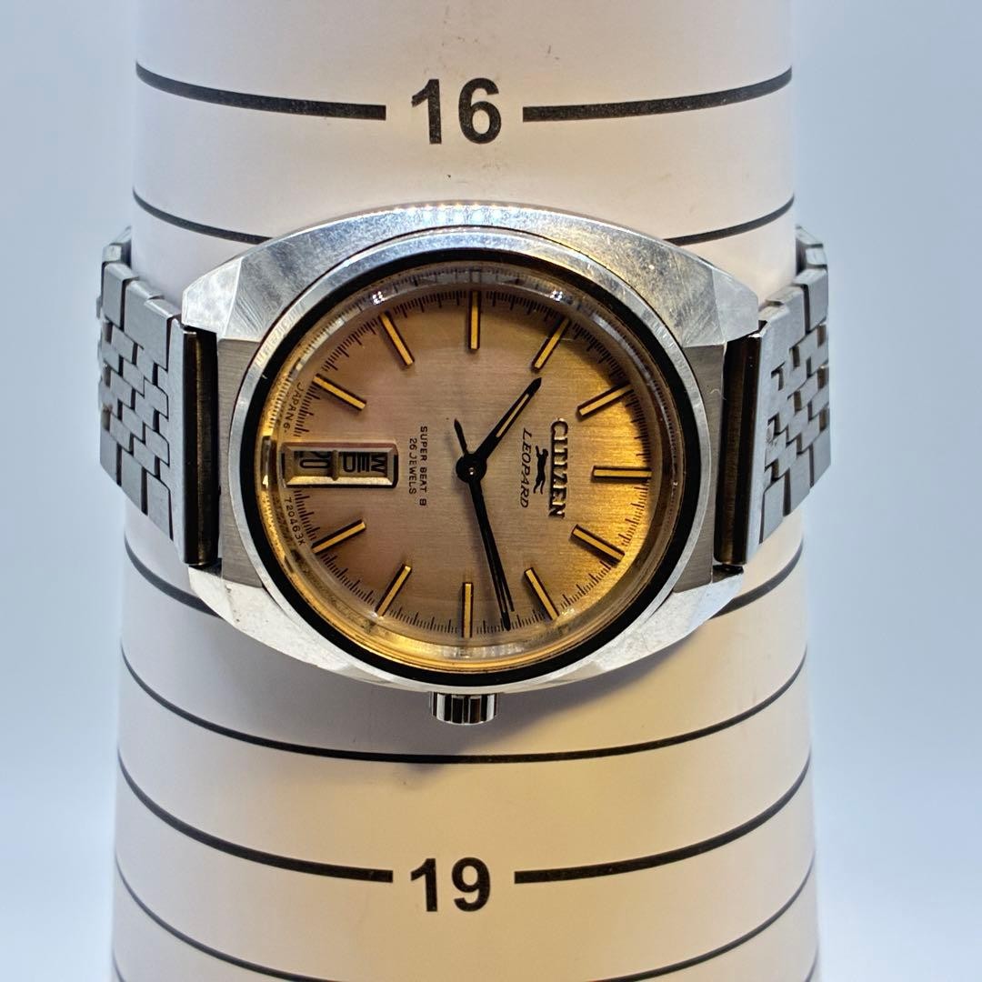 Citizen Leopard Watch Silver Day-Date 26 Jewels Mens Wristwatch Timepiece