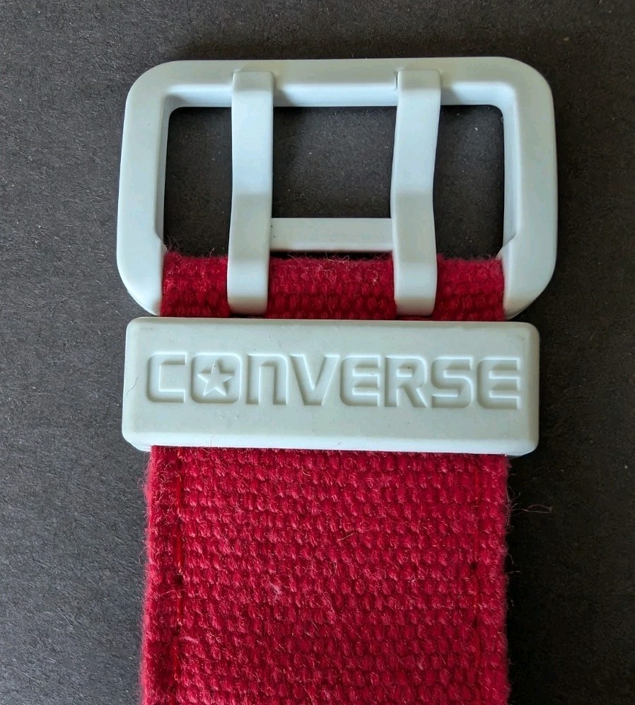 Converse 1908 Watch in Matte White with Red Canvas Strap Unisex Style Retro Look