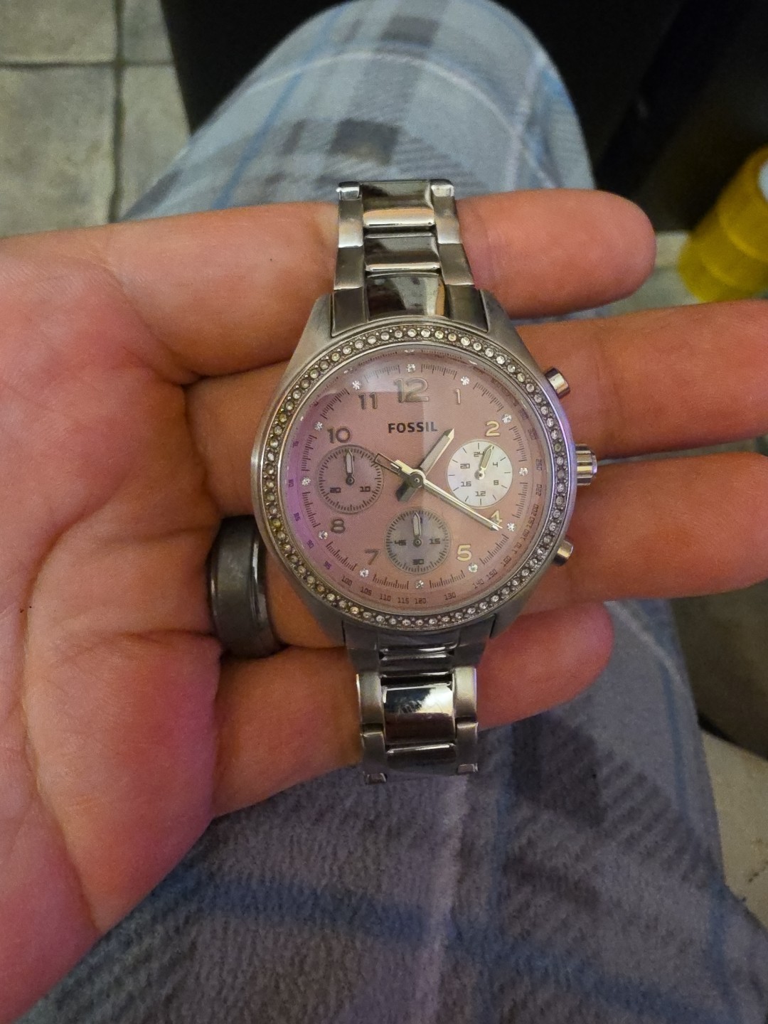 FOSSIL Unisex Chromed CH2798 Flight Stainless Steel Pink Dial NEEDS BATTERY B54