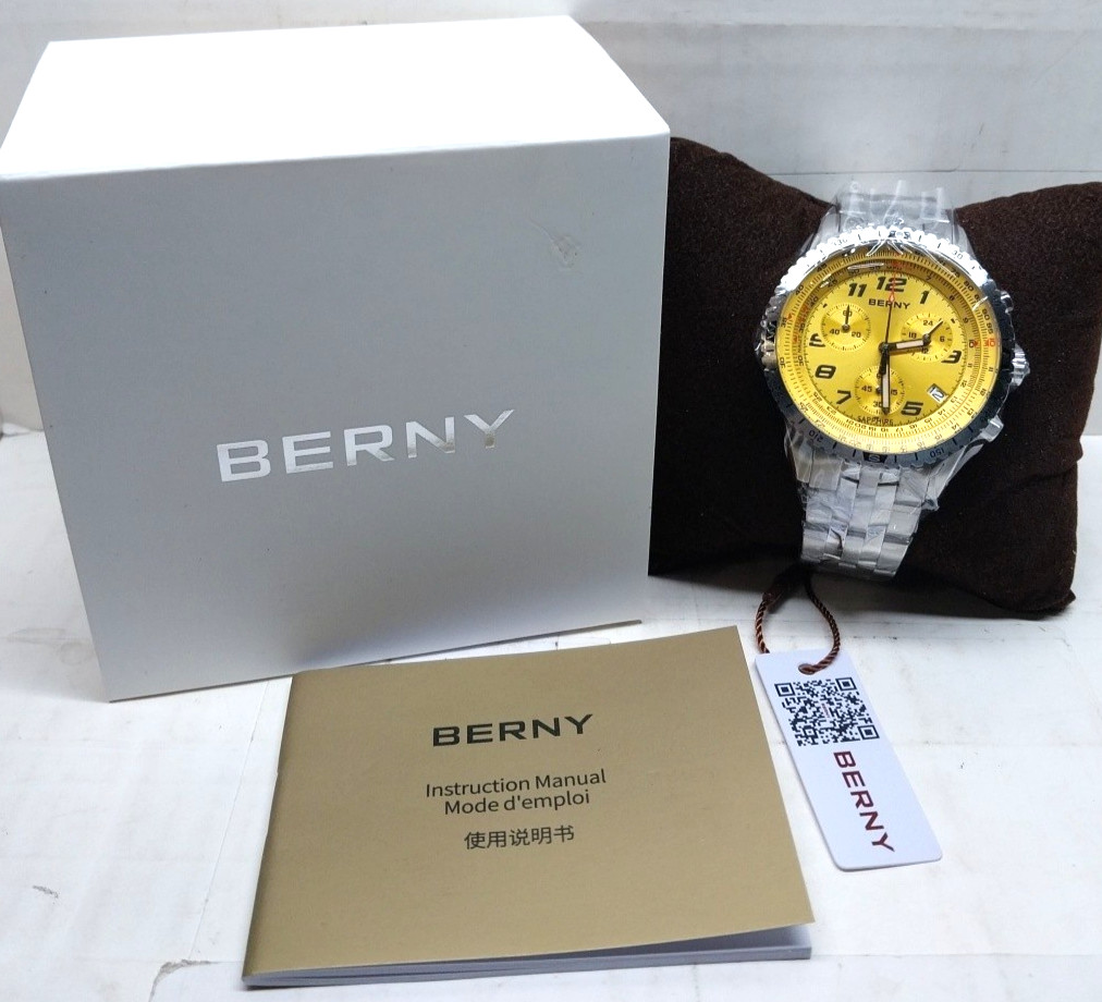 Berny 43mm Chronograph Aviation Pilot Watch Seiko VK68 Meca-Quartz Saphire 2835M