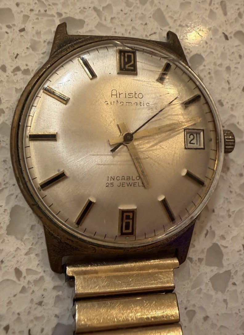 Vintage Aristo Automatic 25 Jewel Swiss Watch Incabloc Date Men’s Running