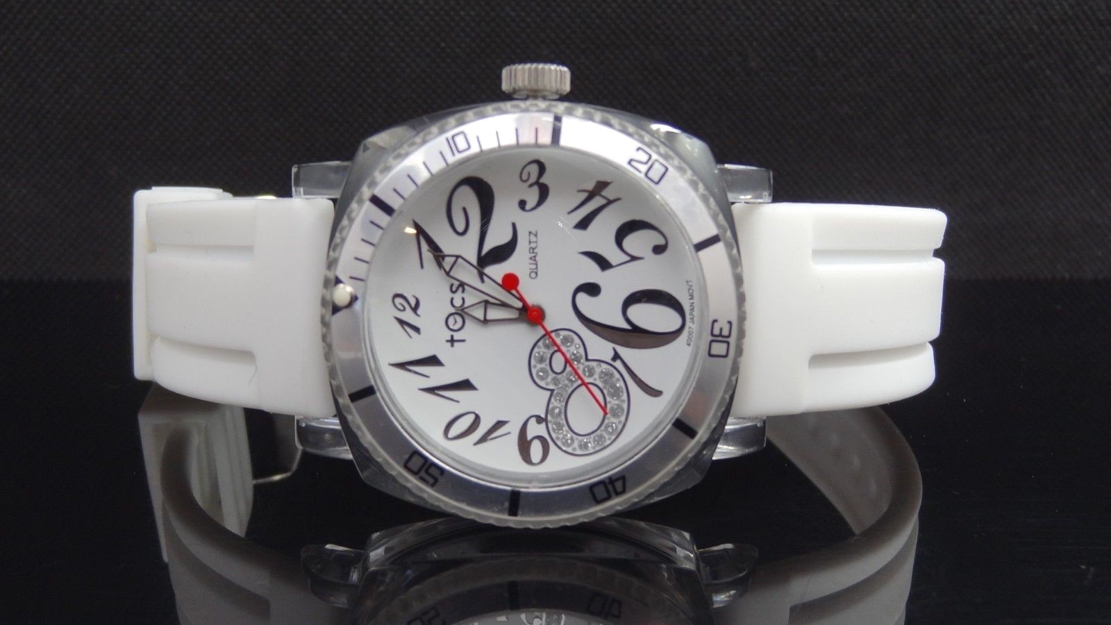 Tocs 40007 White Rubber Strap White Dial Acrylic Silver & Clear Case Watch