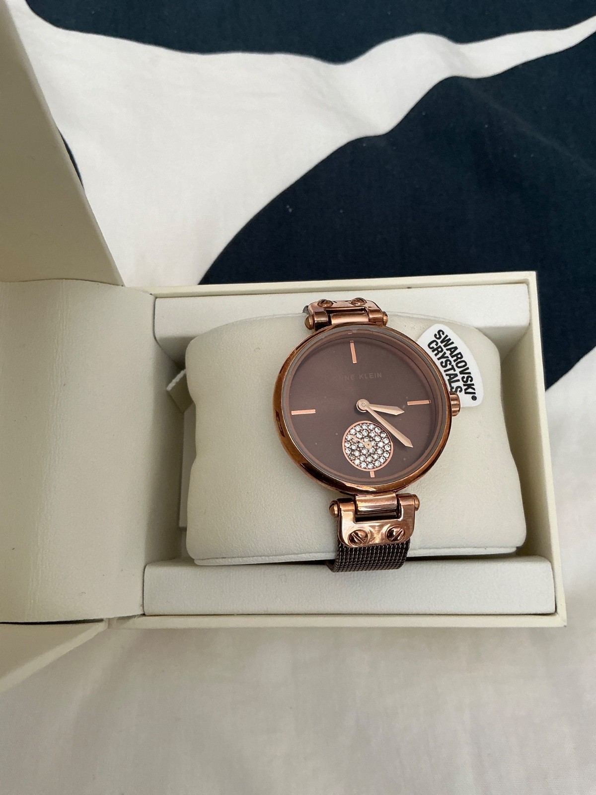 Anne Klein Women’s Rose Gold Case Black Bracelet Quartz Dress Watch w/ Box