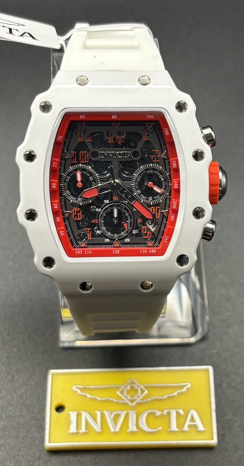 Invicta Racing 69769 Men’s Watch Quartz Movement white/Red Bezel White Band 44mm