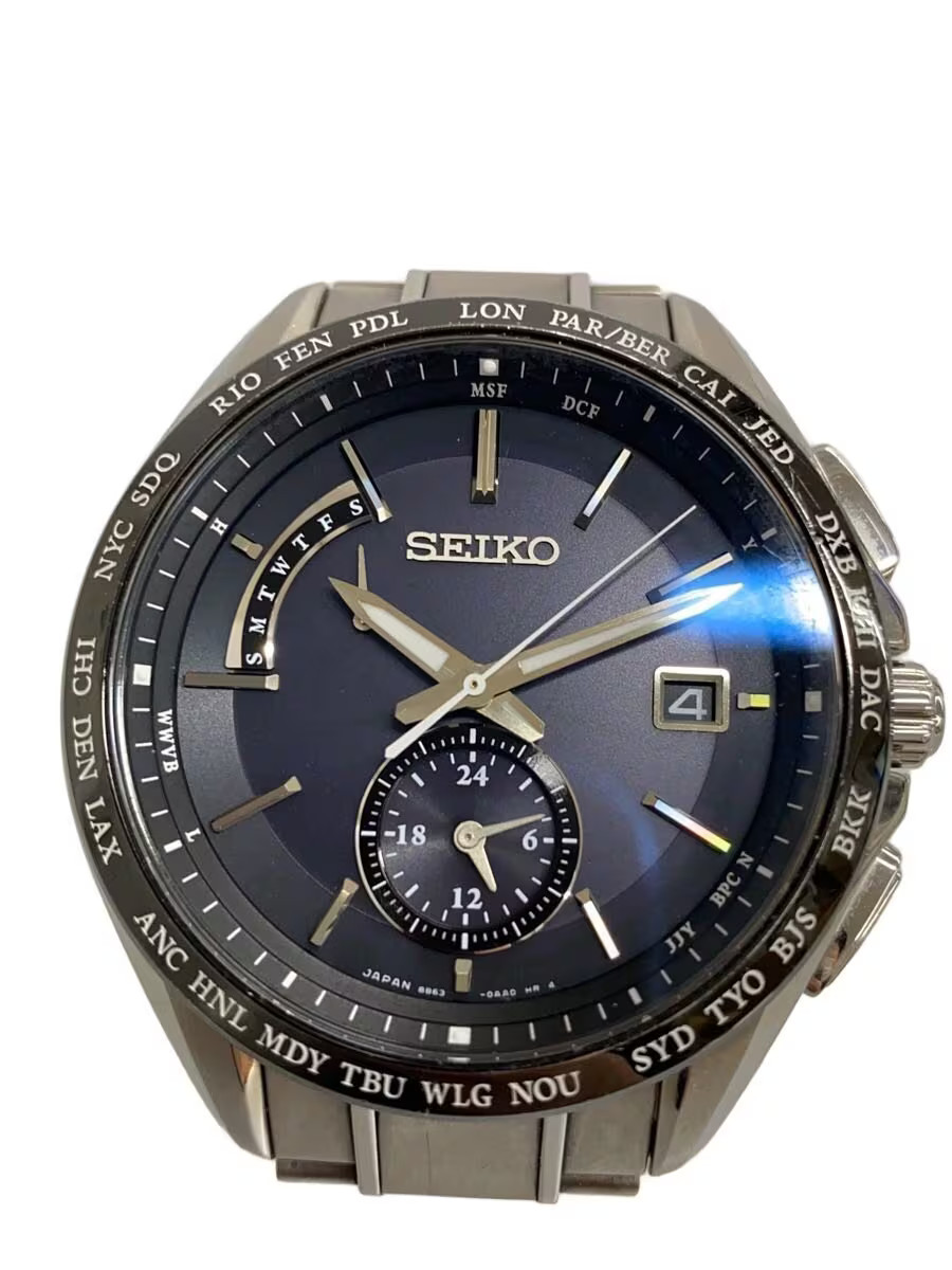 SEIKO Solar Watch Analog Stainless BLK SLV 8B63 0AA0