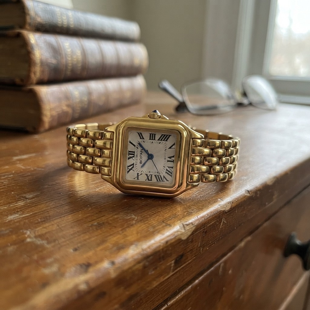 Vintage Style 26mm Gold Wrist Watch with Water Resistance and Bracelet Adjuster