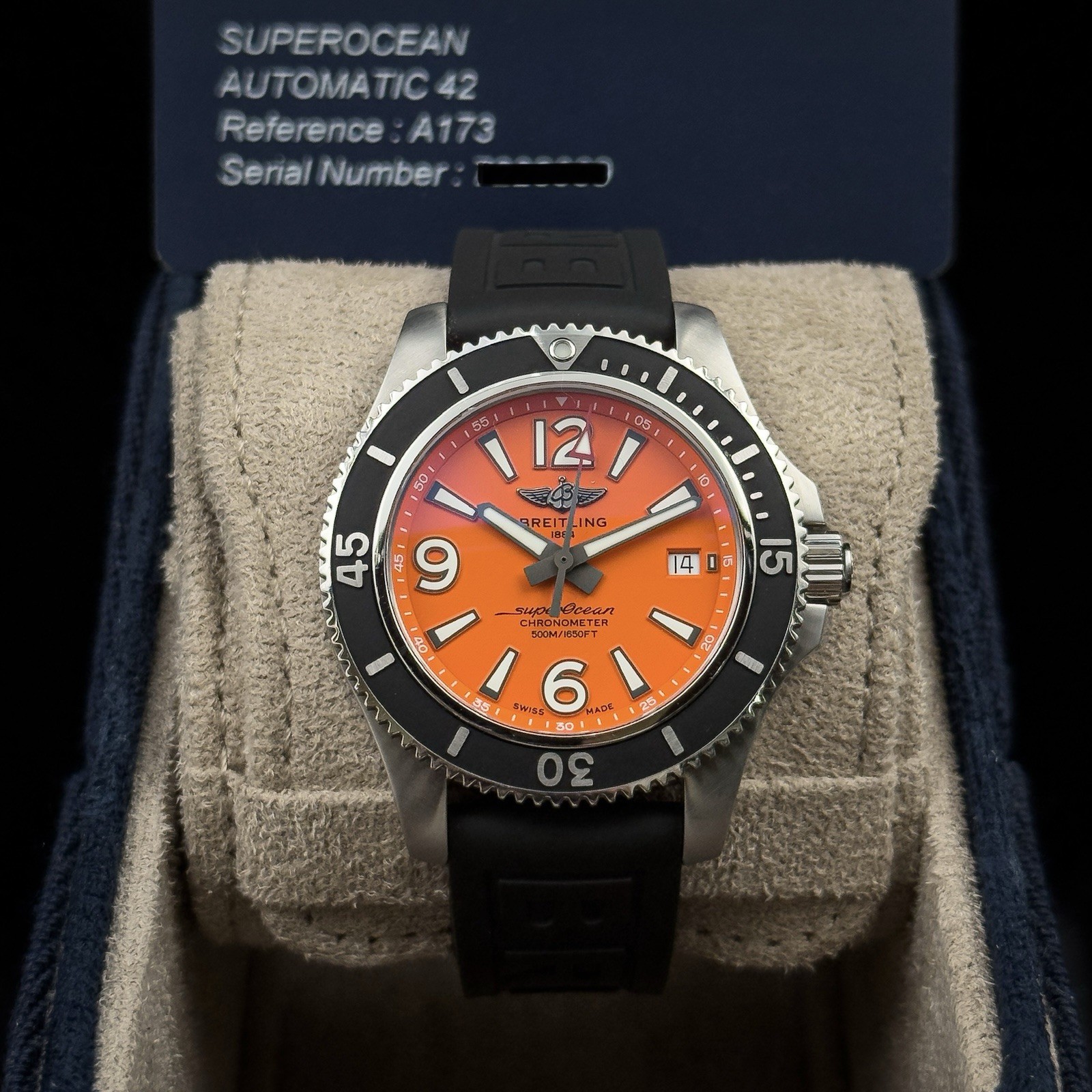 Breitling Superocean Automatic 42mm A17366 Orange Dial Rubber Strap Full Set