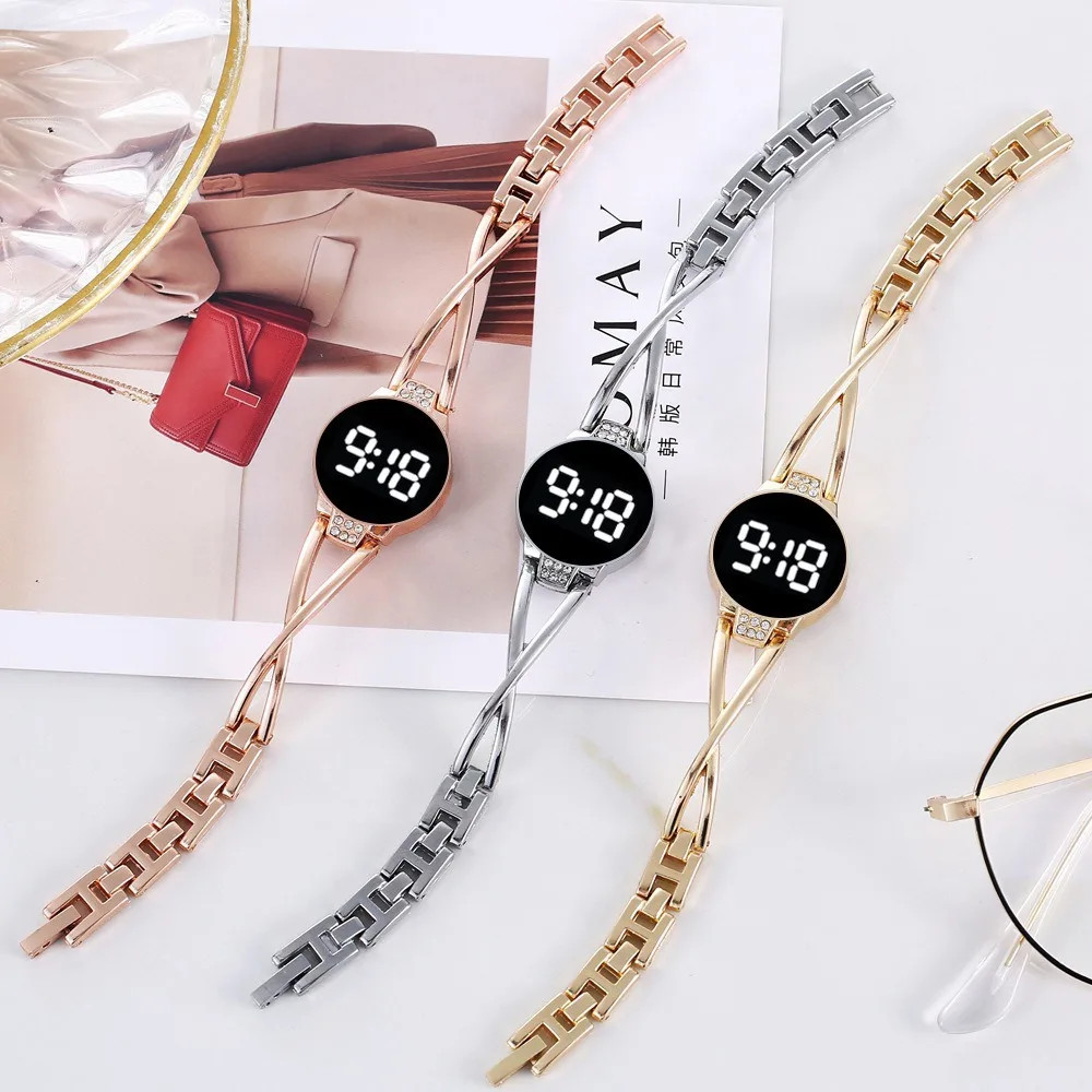 LED Electronic Watch with Bracelet for Women Girls Touch Control Screen Digital