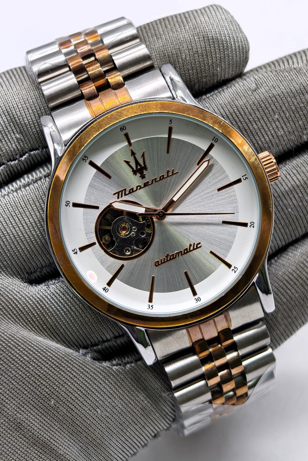 Awesome Maserati Automatic White Dial Dual Tone Band Analog Men’s Wrist Watch