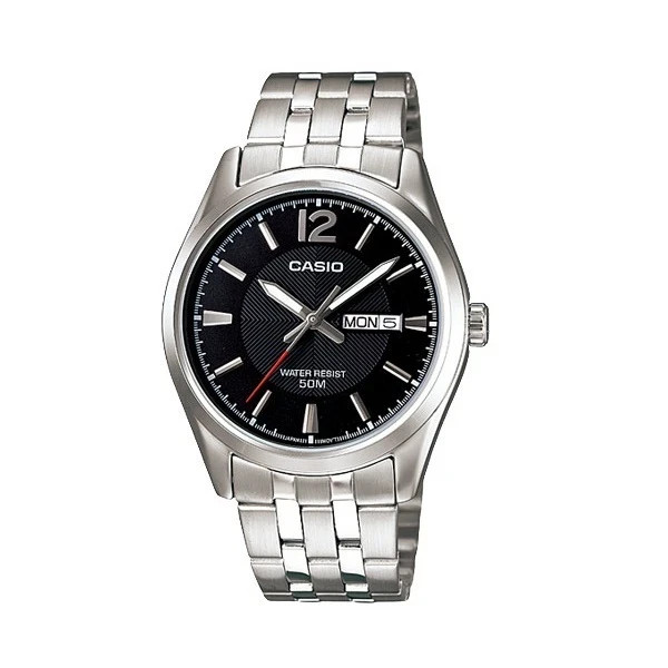 Casio MTP-1335D-1A Black Dial Stainless Steel Men’s Day Date Dress Watch – New