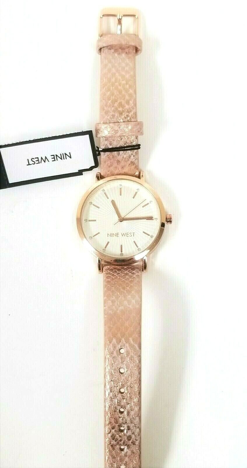 NEW NINE WEST ROSE GOLD,PINK PYTHON PRINT LEATHERETTE BAND WATCH NW/1406RGPK