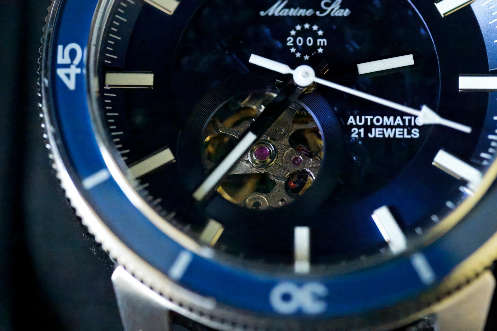 Bulova Marine Star Automatic Watch (Open Heart / Blue Dial) – 96A291