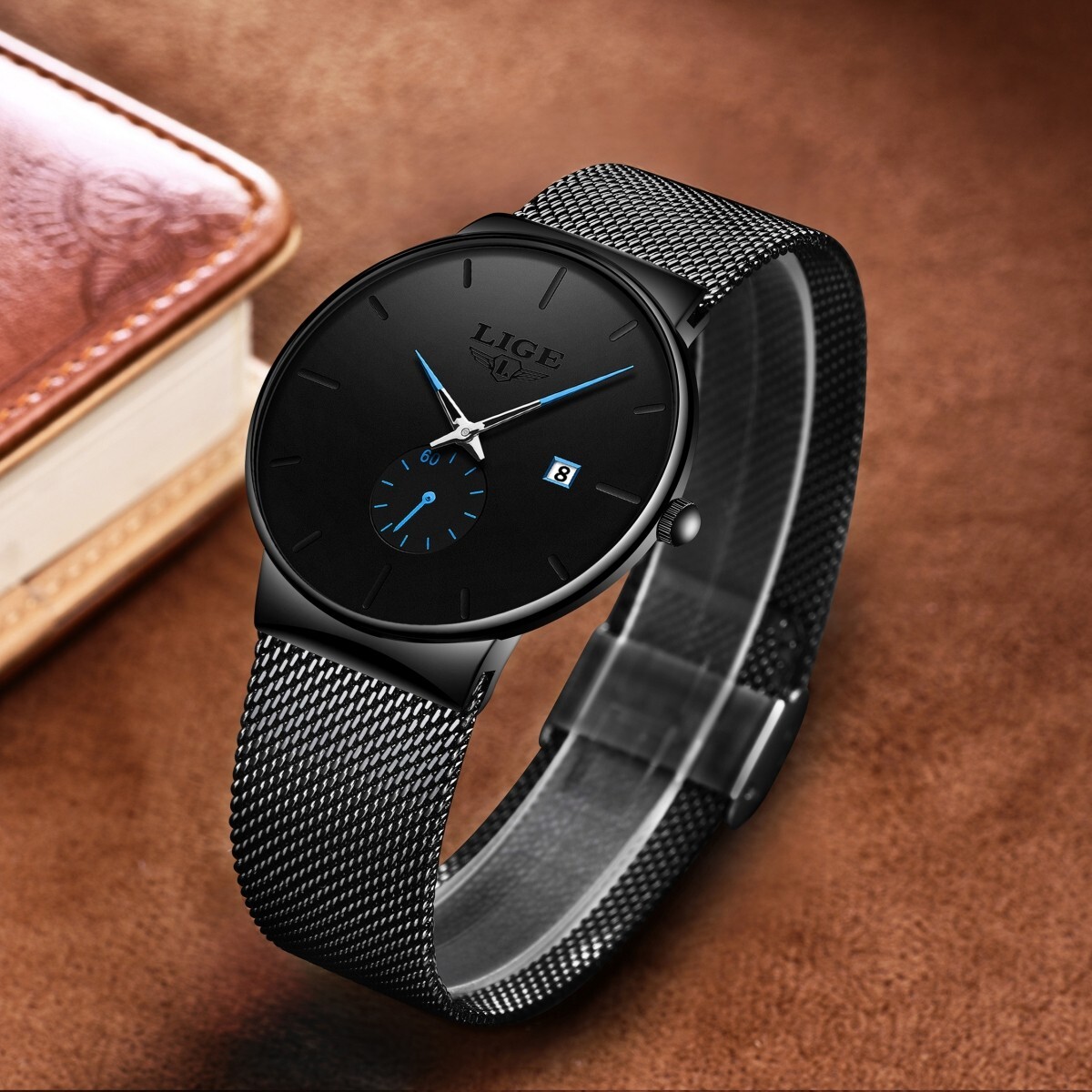 Ultra-thin Men Quartz Watch Stainless Steel Date Waterproof Business Wristwatch