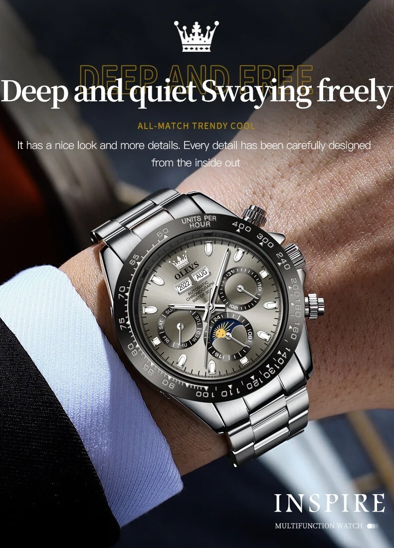 OLEVS Automatic Self-Wind Men’s Moon Phase Luminous Date Luxury Mechanical Watch