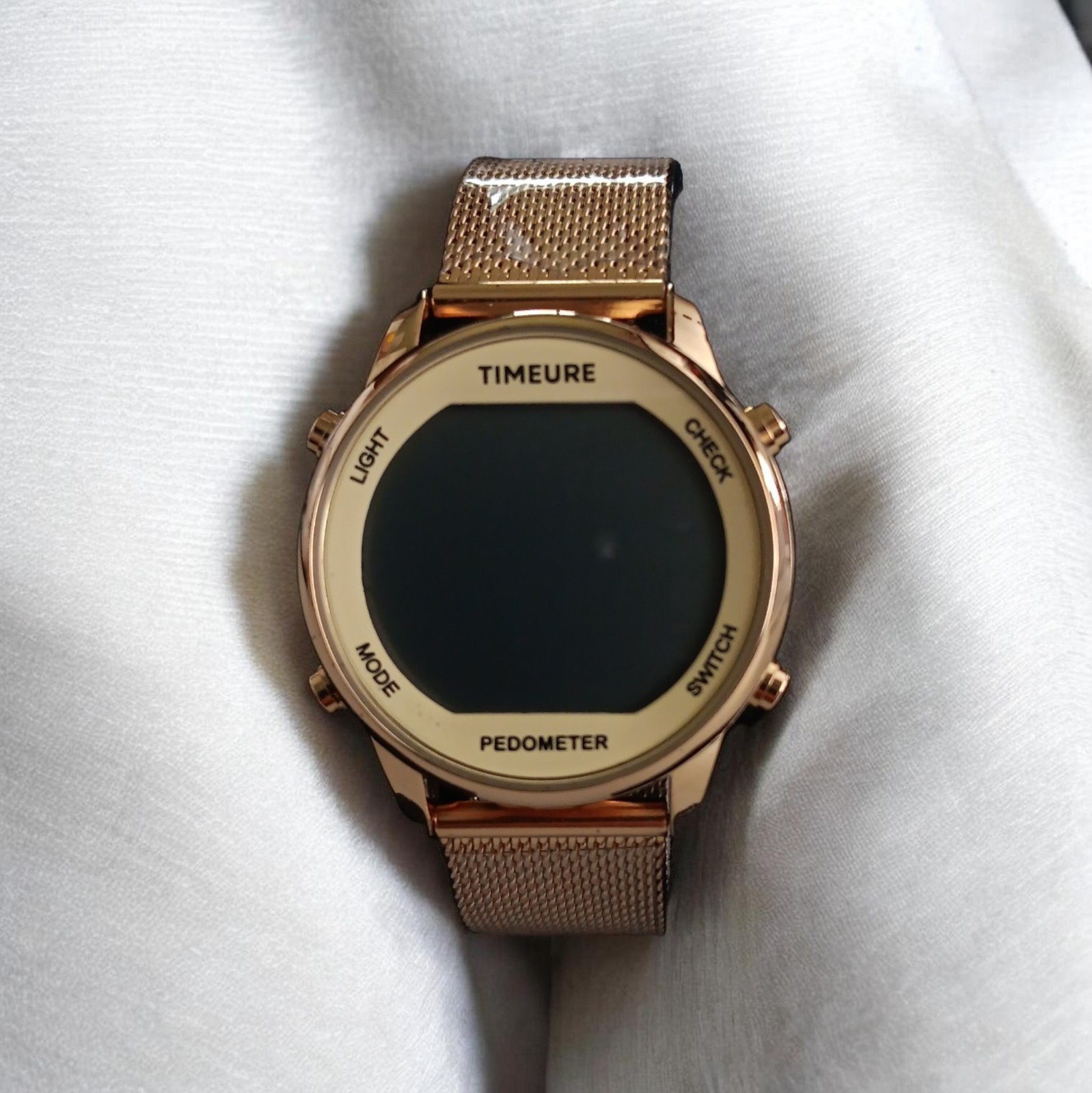 TIMEURE Gold Digital Pedometer Watch – Mesh Band – New in Box