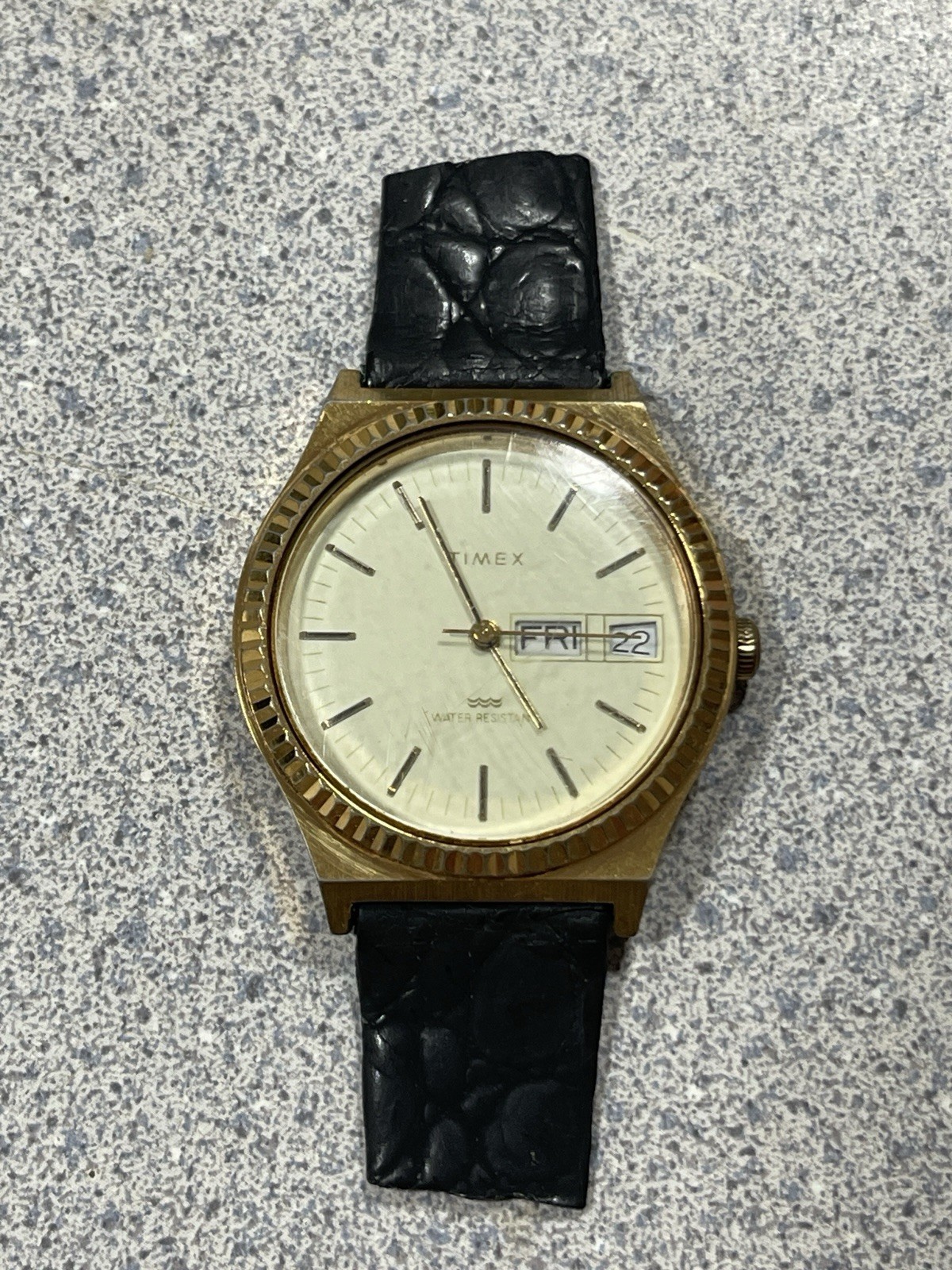 Timex Marlin 1980s Gold Tone Fluted Bezel Mens Vintage 1980s Mechanical Handwind